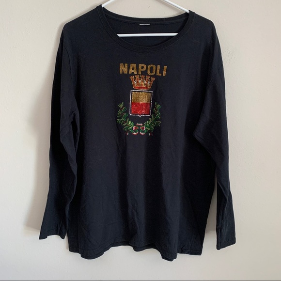 Hardcore Italians Napoli Naples Bedazzle Long Tee - Picture 1 of 5